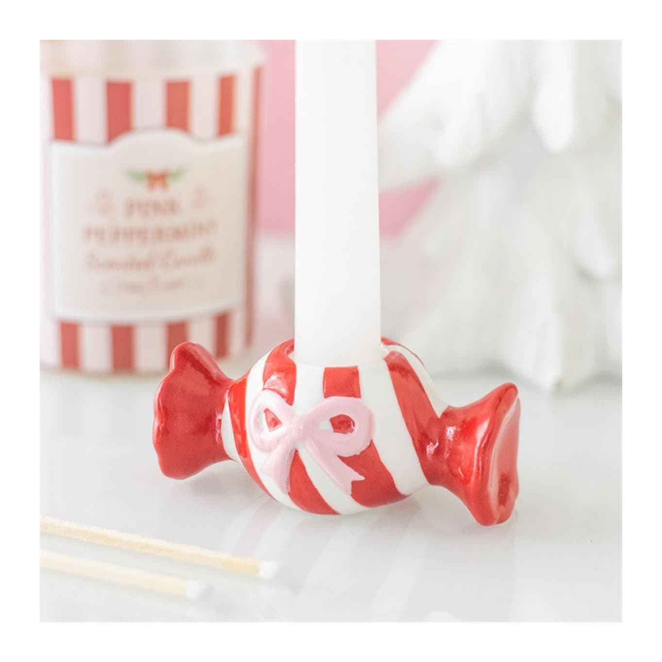Ceramic Christmas candy taper candle holder