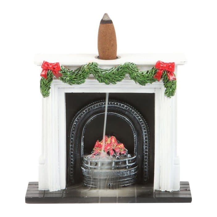 Christmas fireplace backflow incense burner with garland and red coals