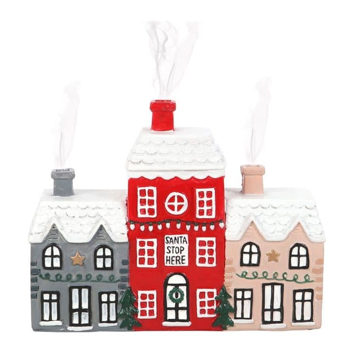 Christmas village of three houses incense holder