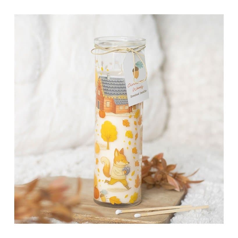 Glass tube candle with a cosy fall-inspired print