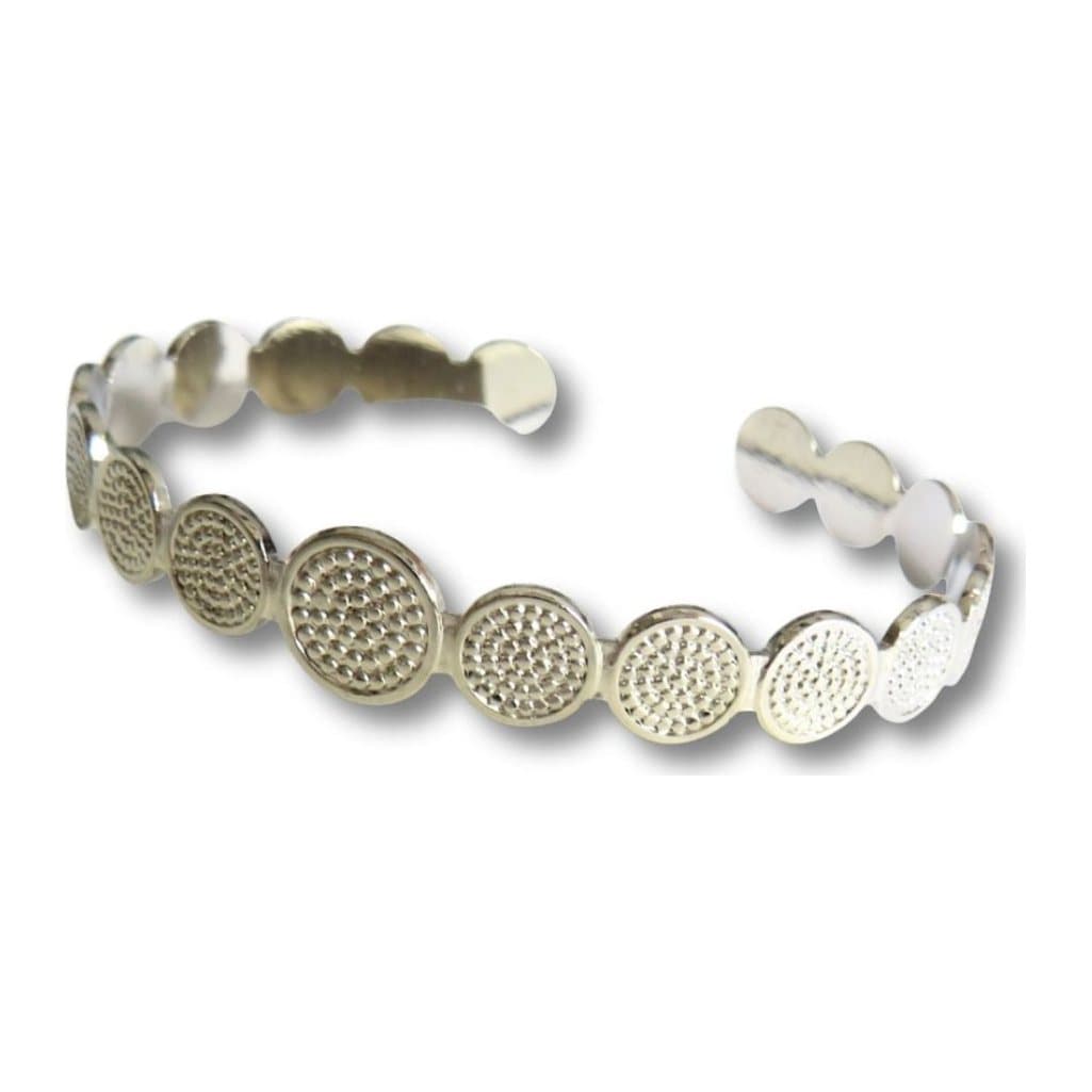 Silver textured circle bangle, 6 cm wide