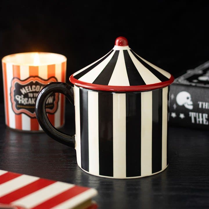 Black striped circus tent mug