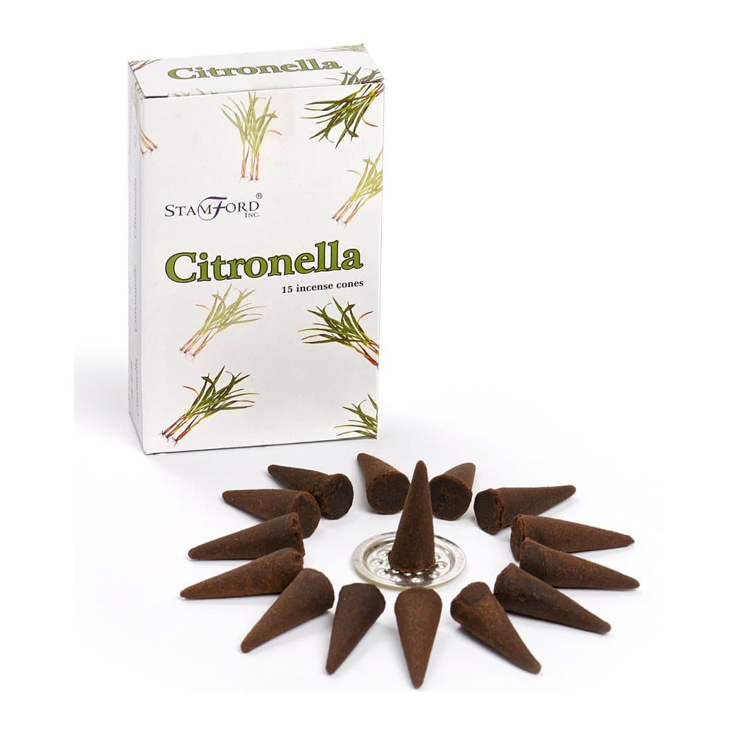Citronella incense cones, pack of 2, with a metal incense holder
