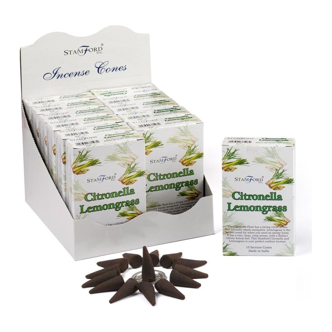 Citronella and lemongrass incense cones, pack of 2, with metal holder