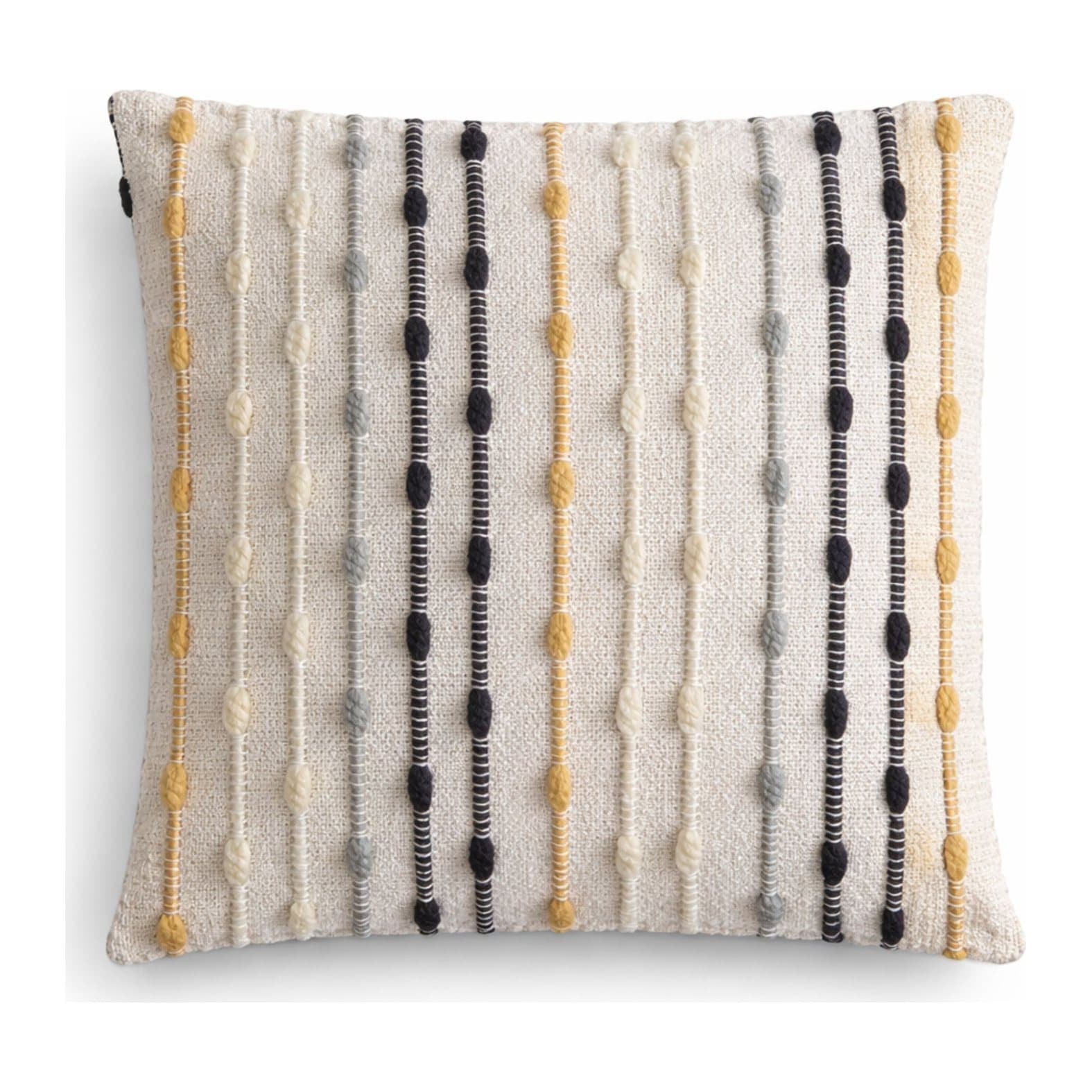Boho cushion cover with raised textured stripes and knotted detail