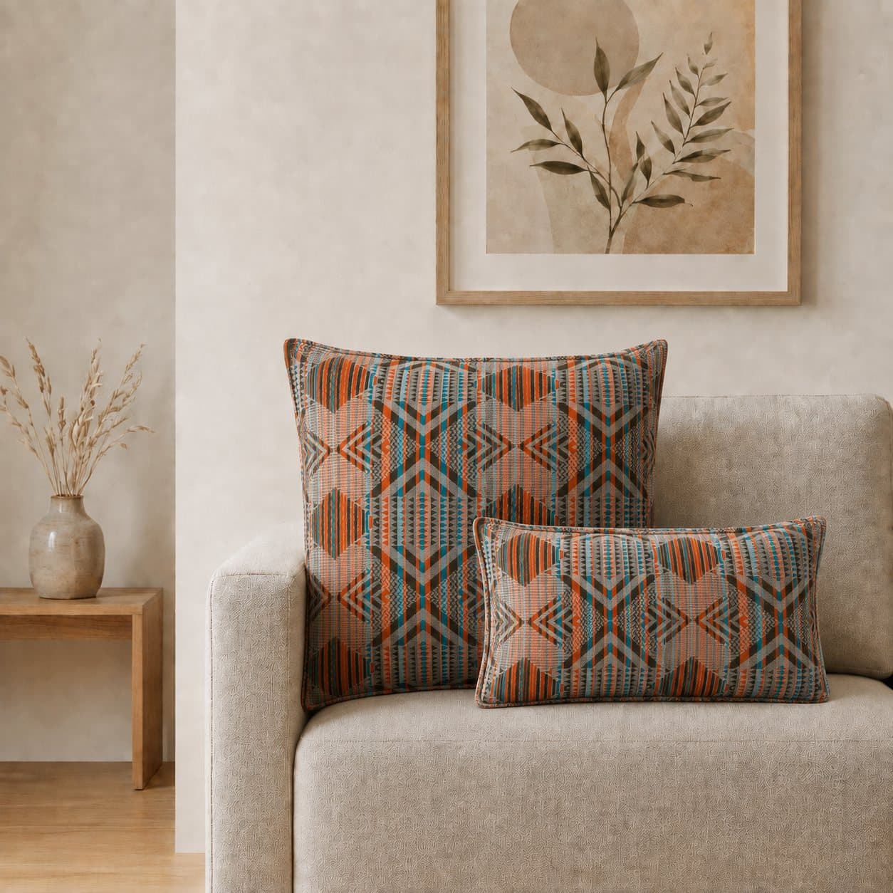 Urban Tribal jumbo cushion cover with a geometric woven pattern