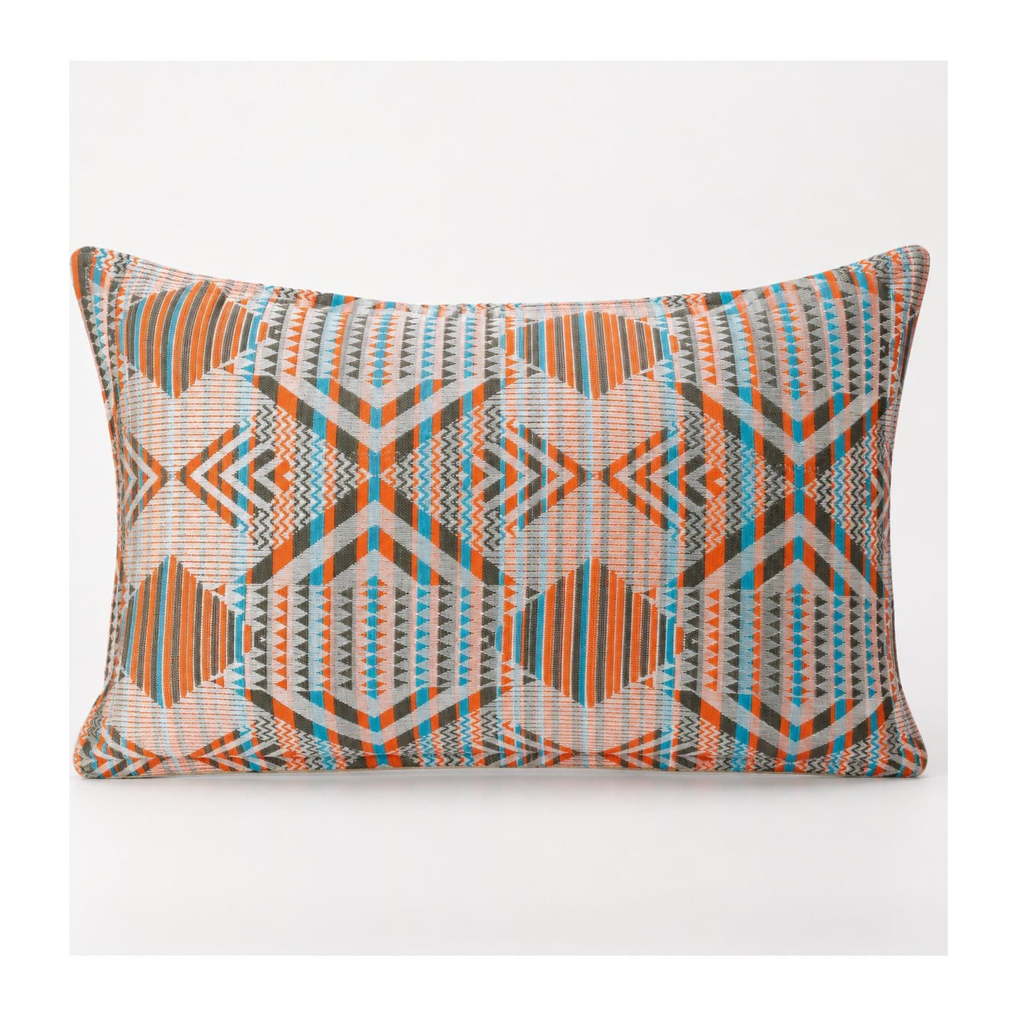 Lumbar cushion cover with repeating tribal geometric pattern