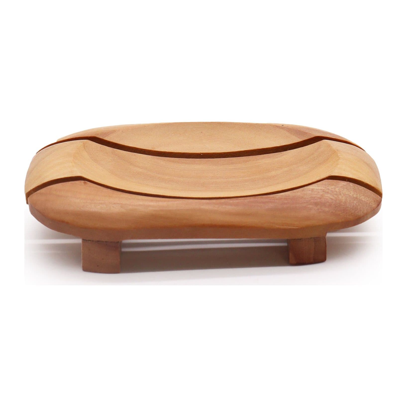 Wooden soap dish in an oval in rectangle design