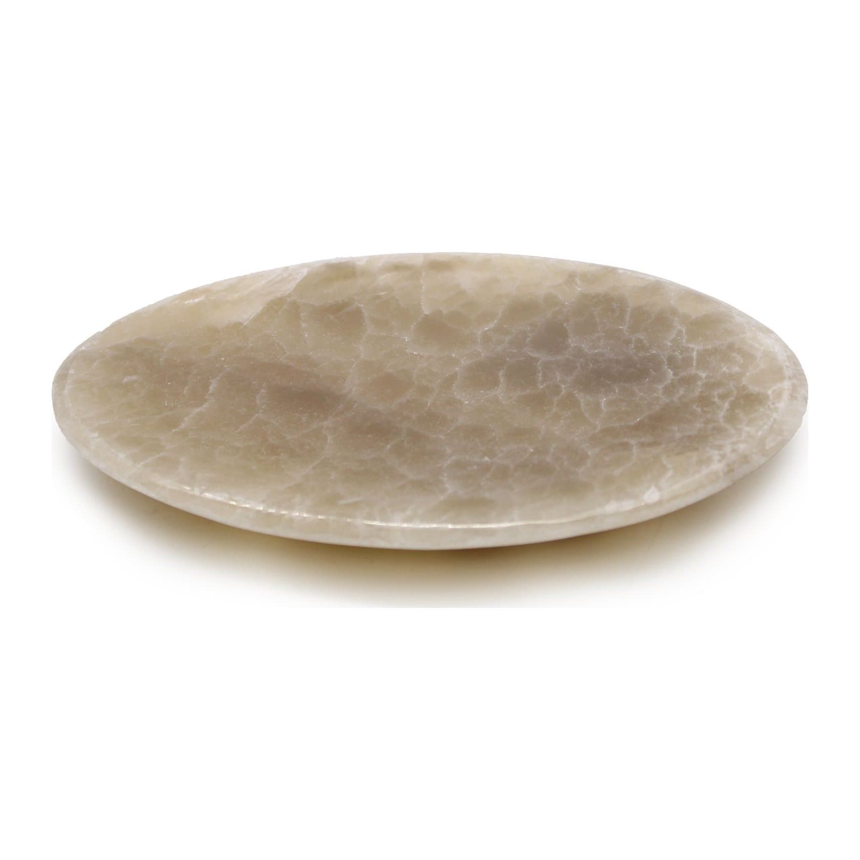 Oval green onyx soap dish with brown stripes