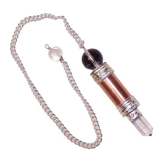 Copper, amethyst and quartz pendulum with polished point