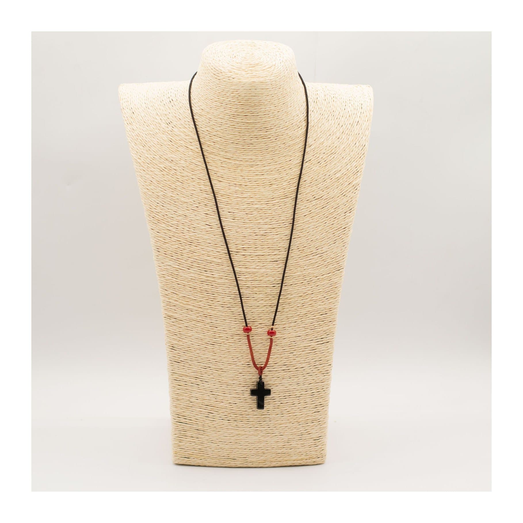 Black agate cross pendant on an adjustable cord
