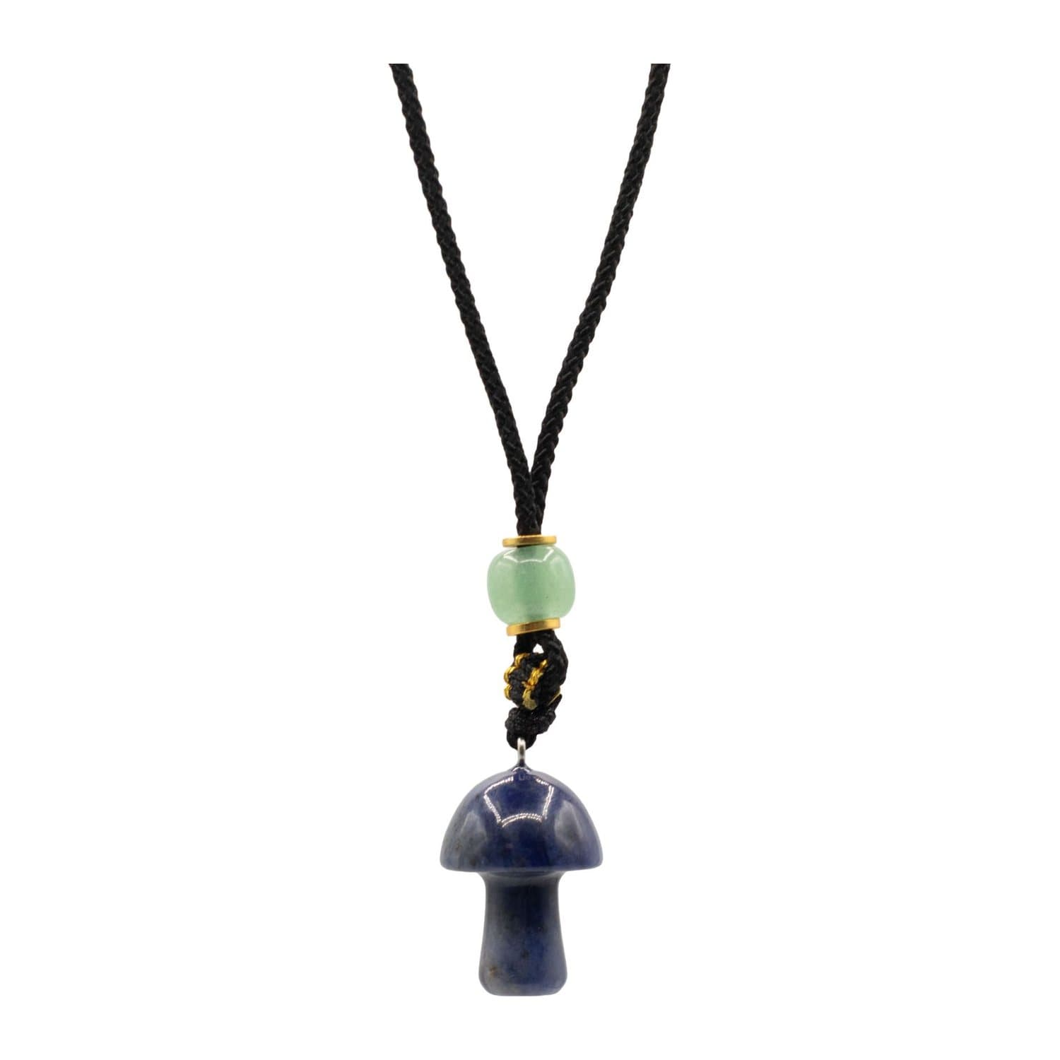 Sodalite mushroom pendant on a black adjustable cord necklace