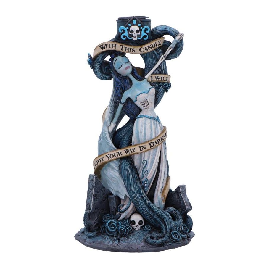 Corpse Bride With This Candle Vow candle holder with Emily and pale blue branch motifs