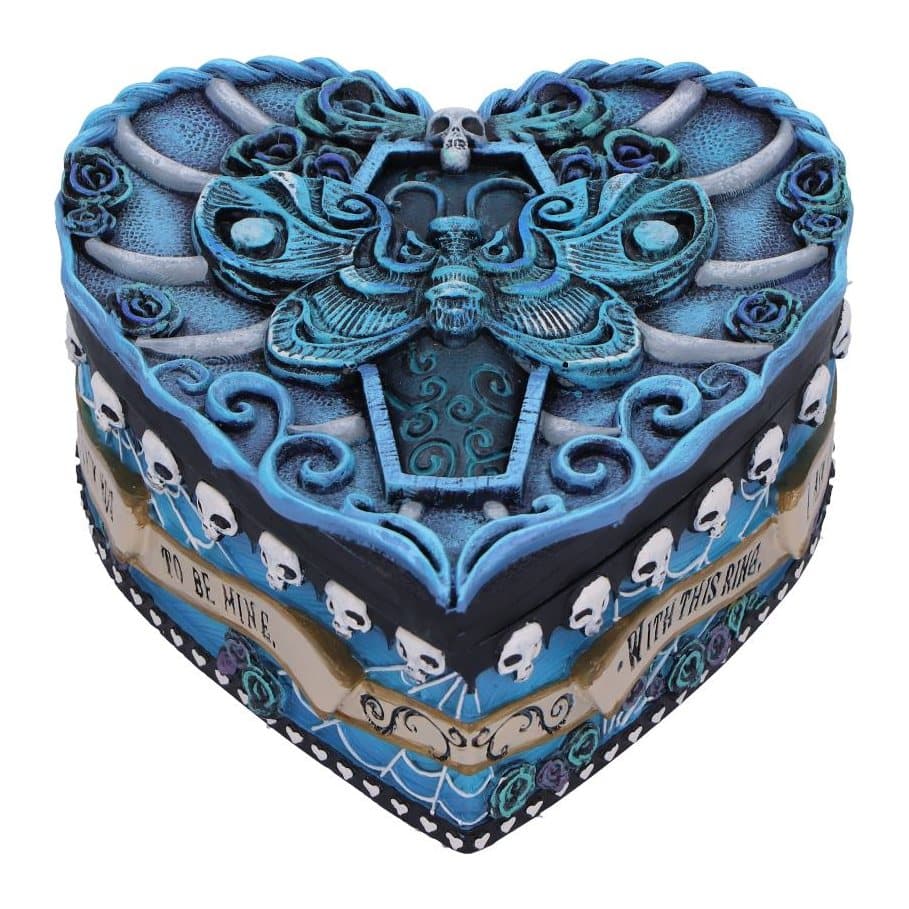Corpse Bride With This Ring vow box with a sculpted heart-shaped design