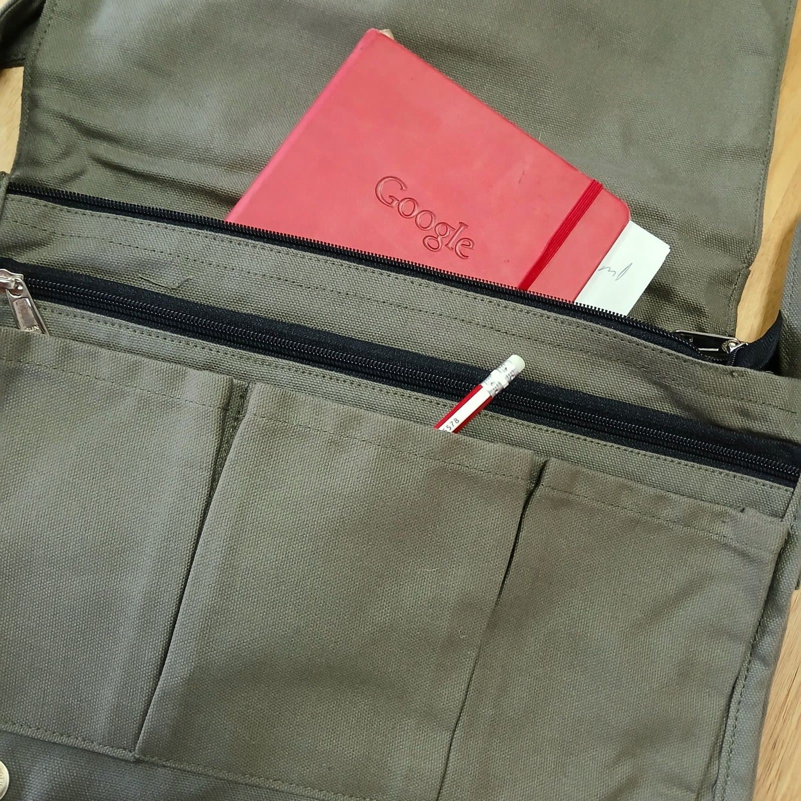 Olive cotton canvas laptop messenger bag