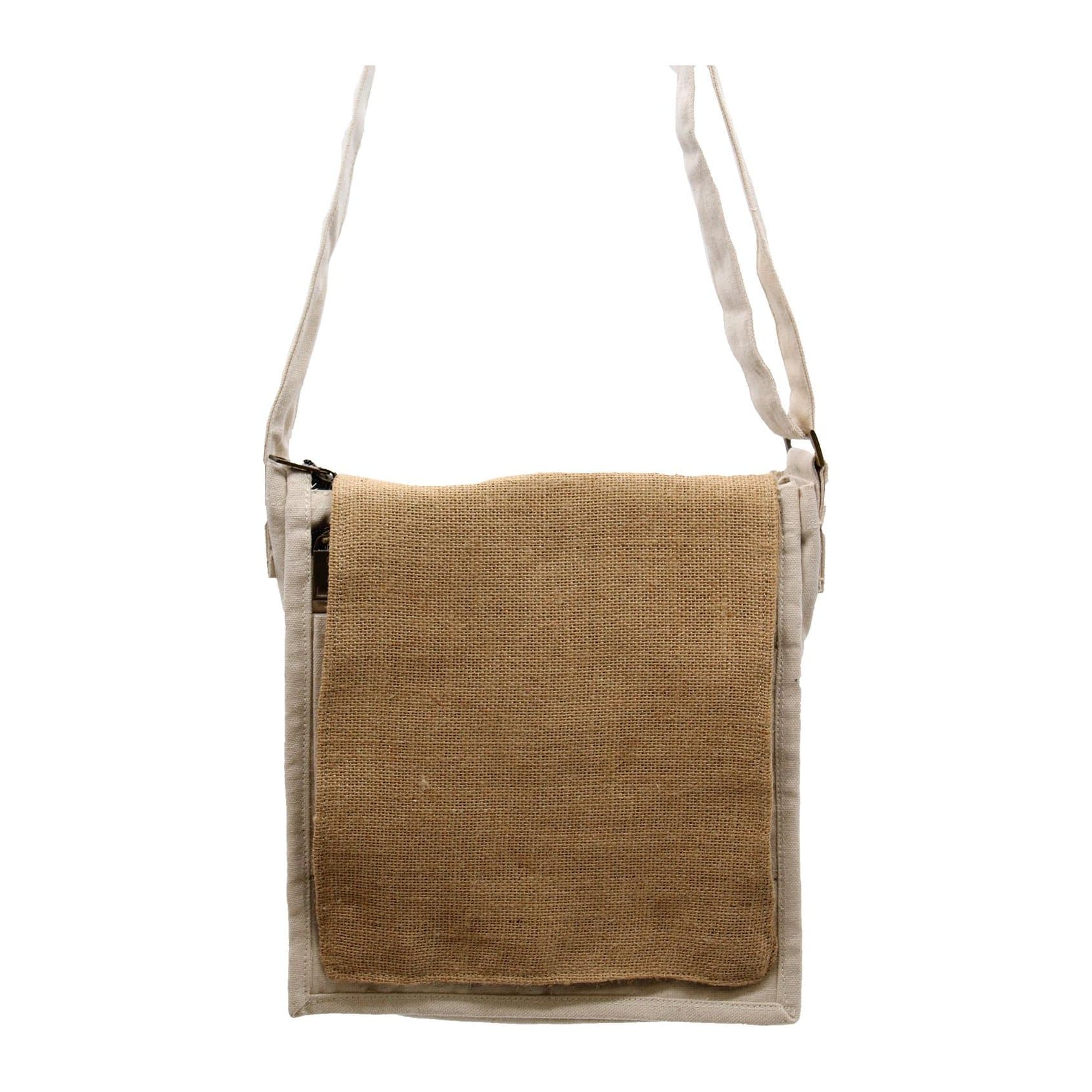 Natural cotton canvas messenger bag with soft jute detail
