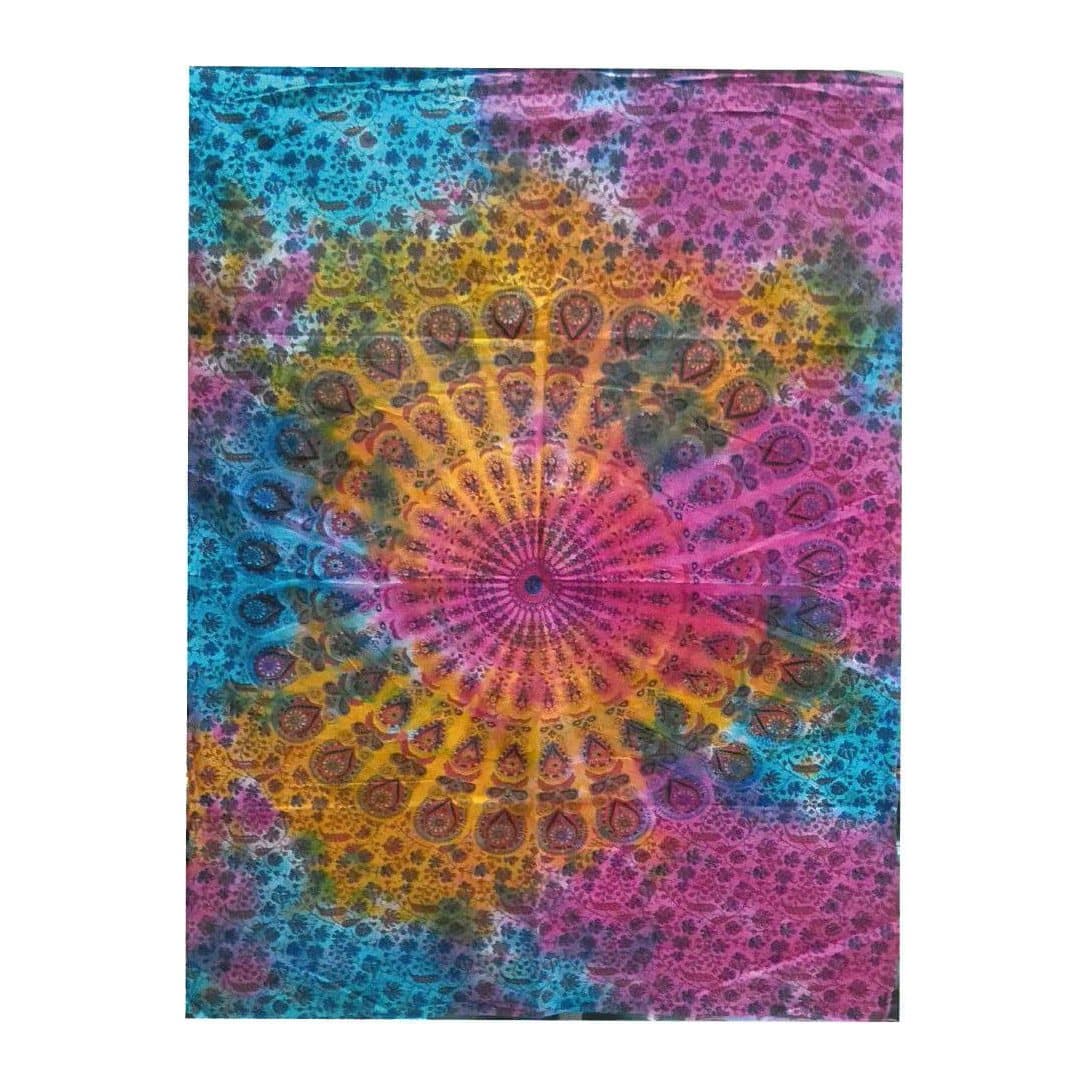 Round mandala cotton wall hanging in vivid colours with deep black