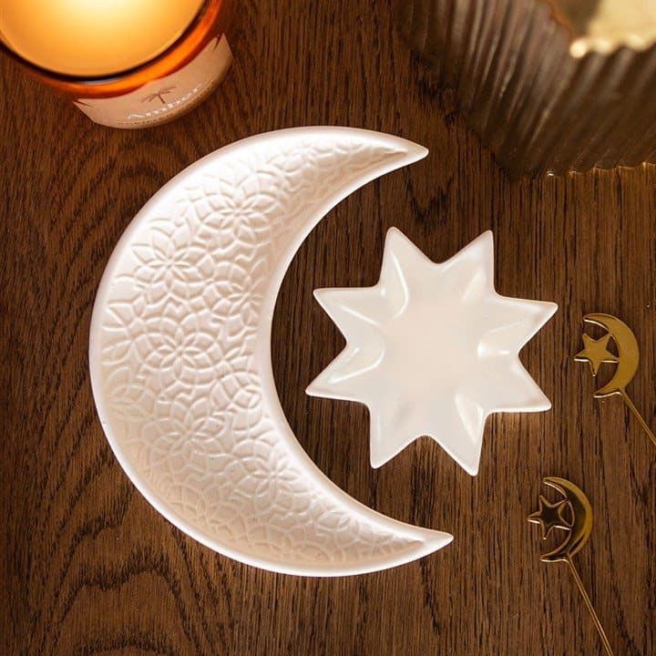 Cream crescent moon and star trinket dishes
