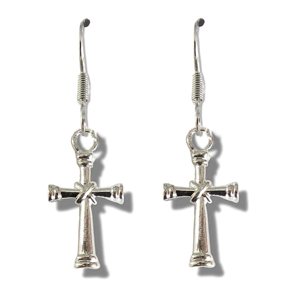 Silver-plated cross drop earrings with drop hooks