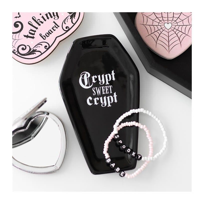 Ceramic coffin trinket tray with the Crypt Sweet Crypt slogan