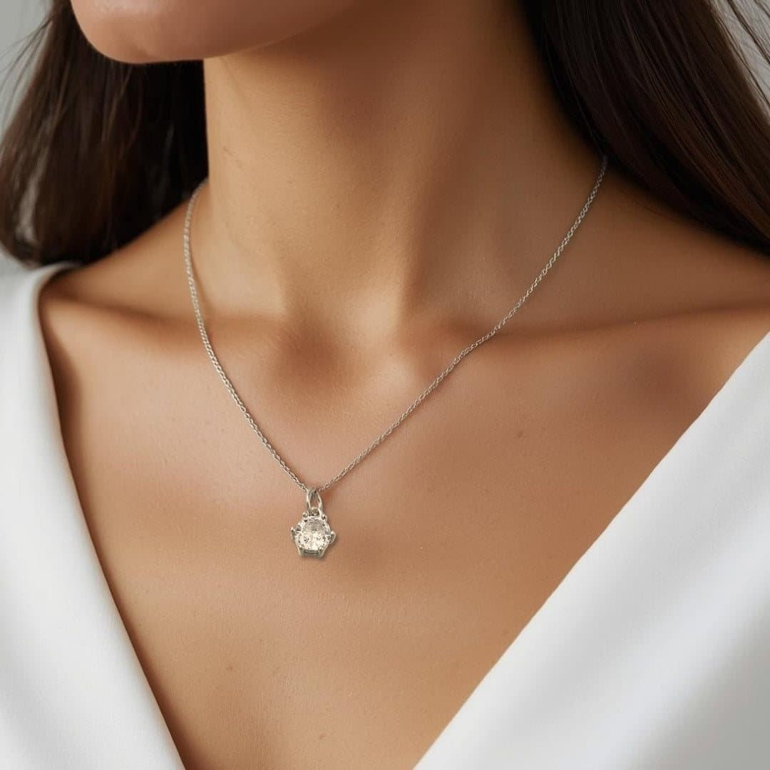 Cubic zirconia 6mm silver necklace on a sterling silver chain