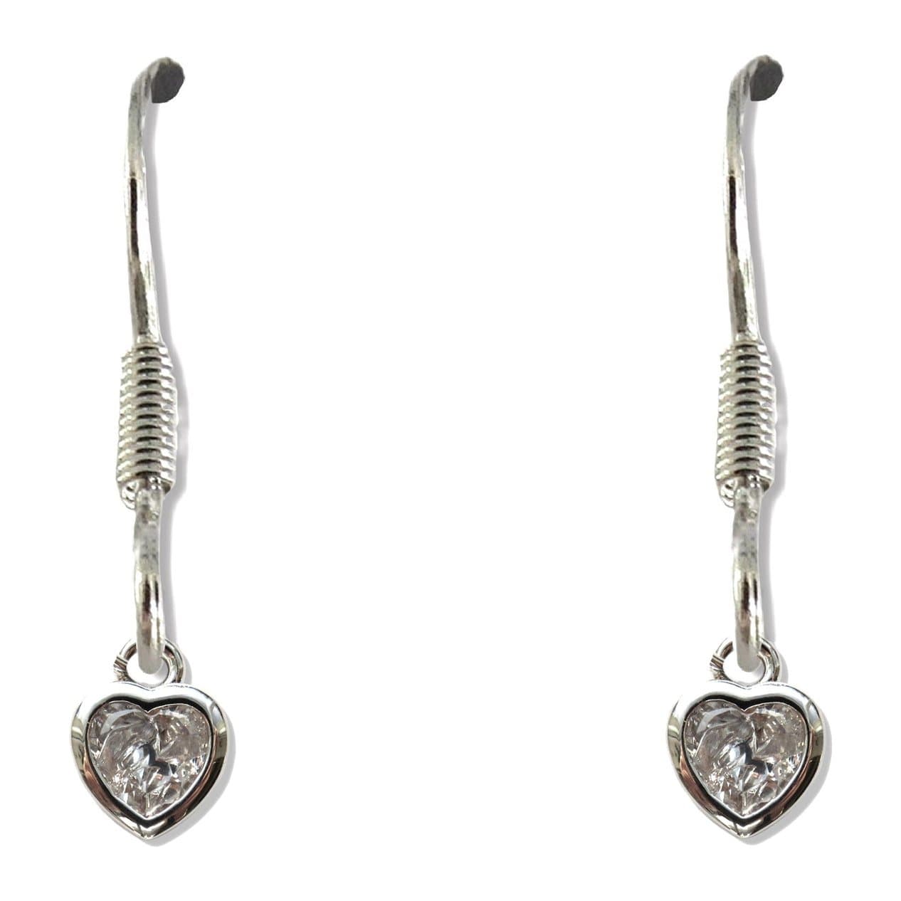 Silver mini cubic zirconia heart drop earrings