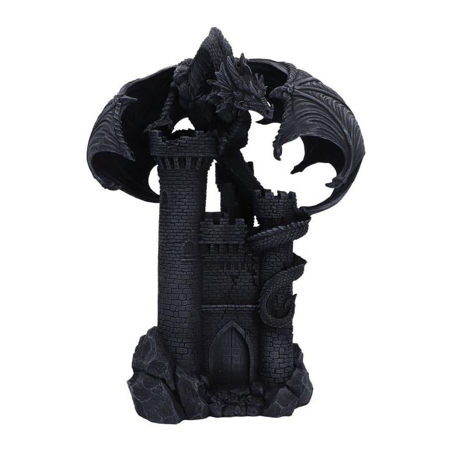 Darkwing Citadel dragon castle sculpture, a dragon perched on a castle on a rocky base