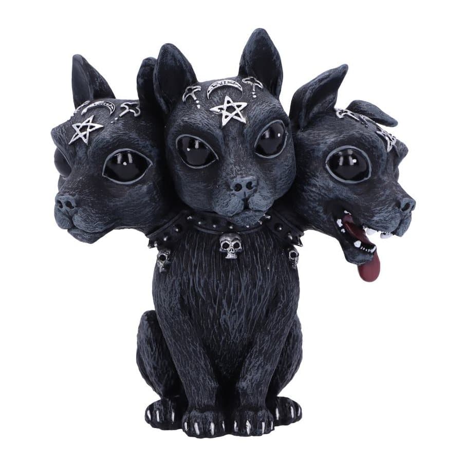 Diabarkus, a triple-headed resin Cerberus figurine with silver detailing