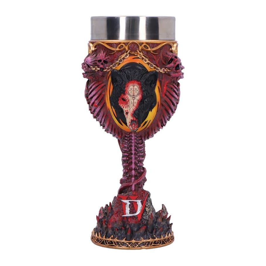 Diablo IV Mephisto goblet showing Mephisto's Bloodied Wolf form and chained souls