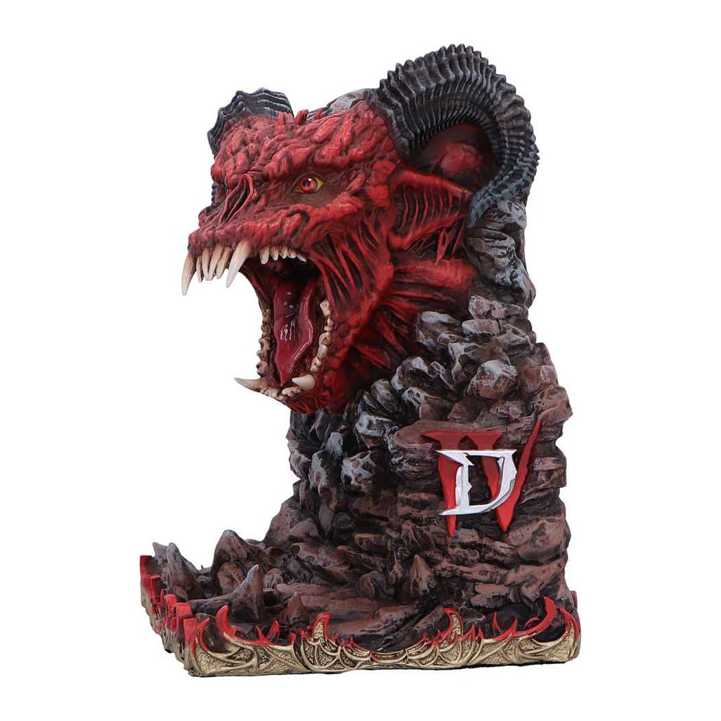 Diablo IV Minion of Hell bookend with a rocky base and snarling demon head