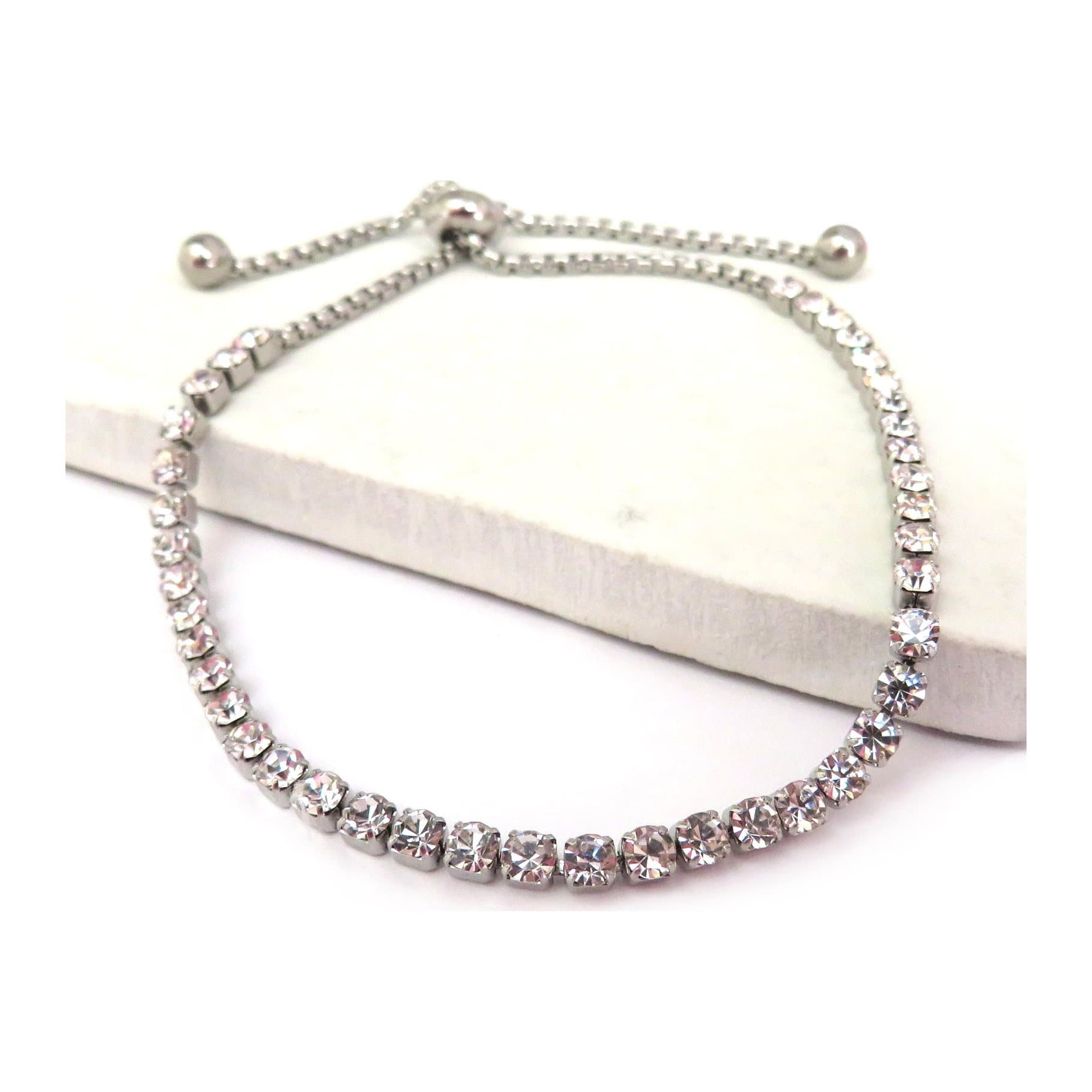 Silver-plated diamante slider bracelet with 4 mm diamante stones