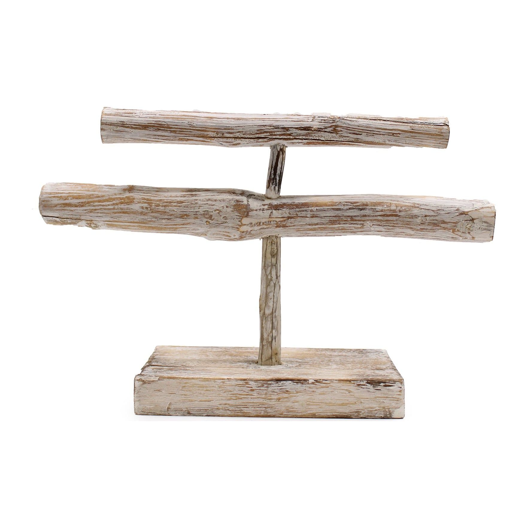 Whitewashed wooden double branch jewellery stand