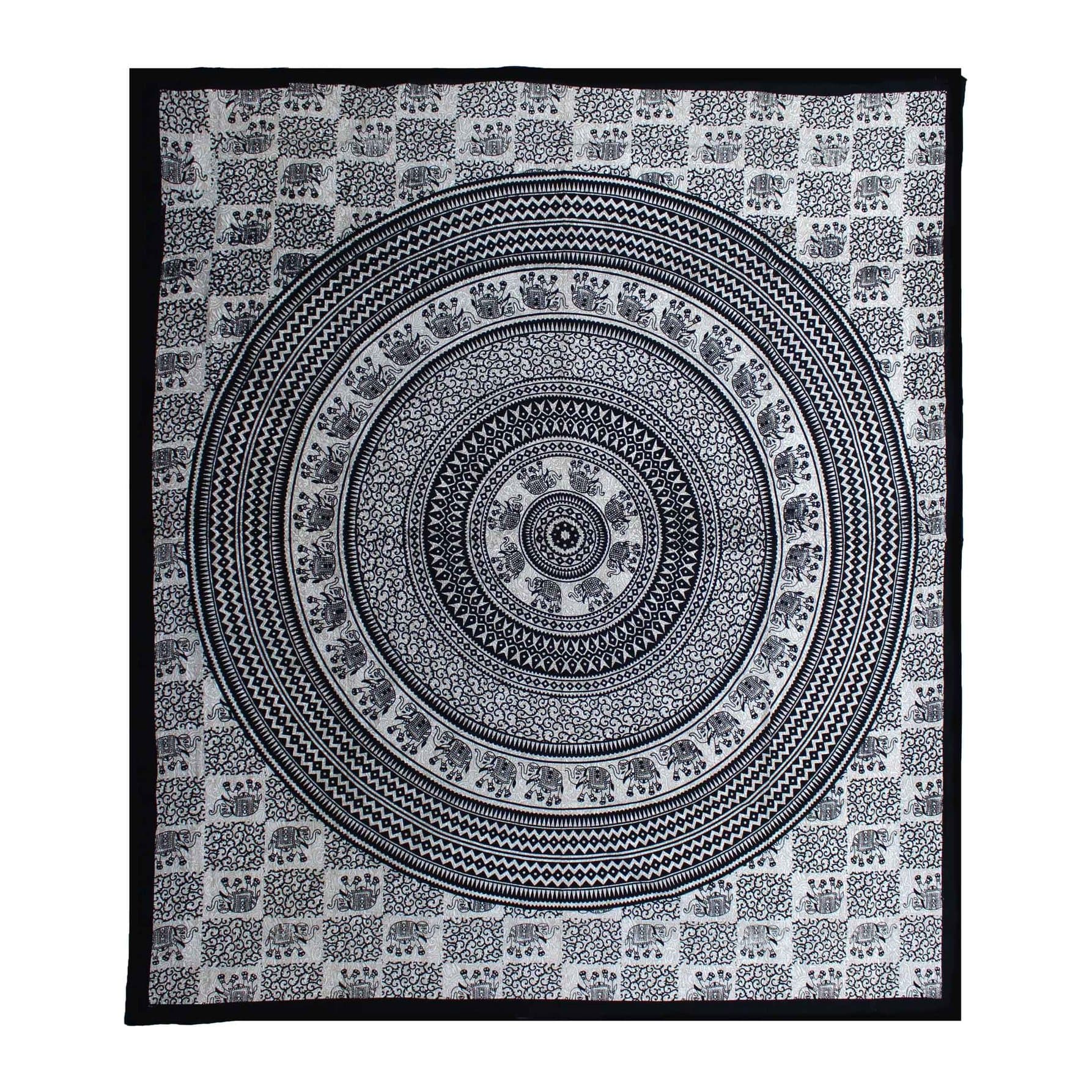 Mono elephant mandala cotton bedspread and wall hanging