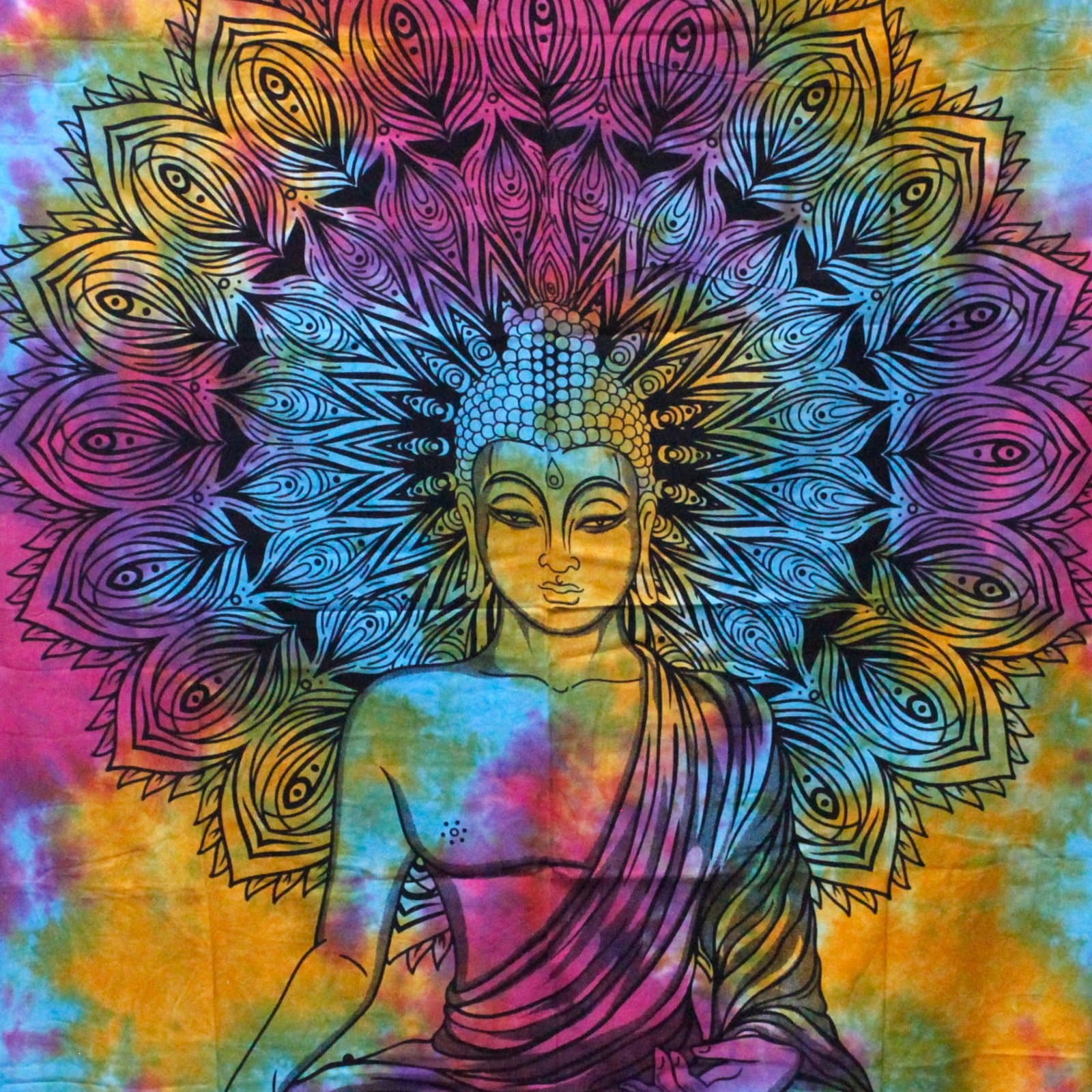 Double cotton bedspread and wall hanging with a Peaceful Buddha design