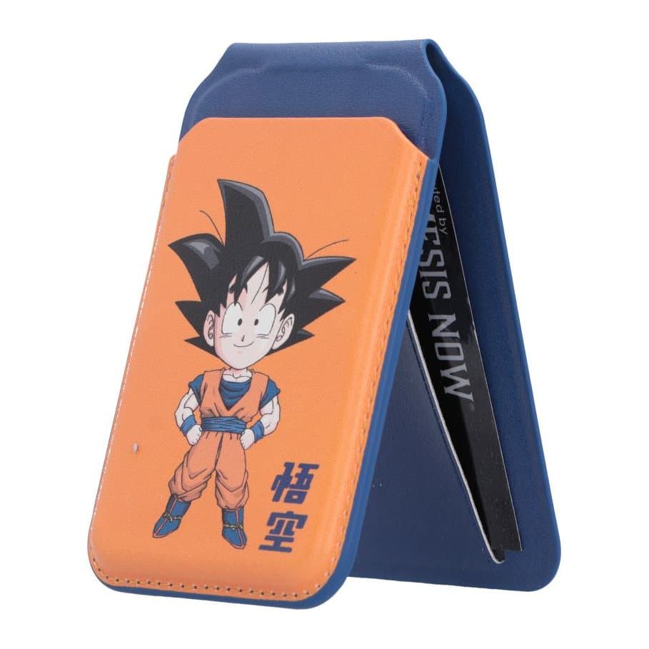 Dragon Ball Z Goku MagSafe card holder with a portrait of Goku on the back