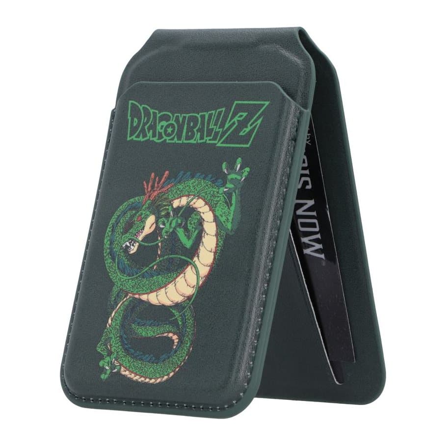 Black Dragon Ball Z Shenron Magsafe card holder with Shenron illustration and green logo