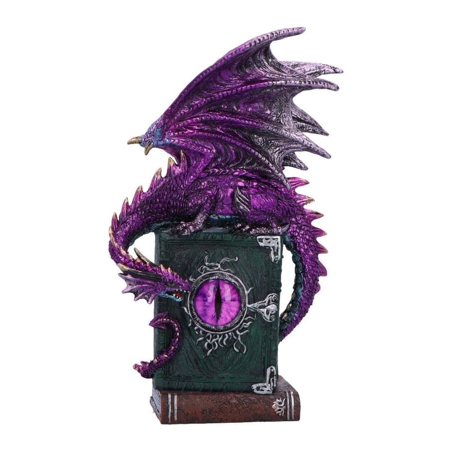Purple dragon perched on a pile of books figurine