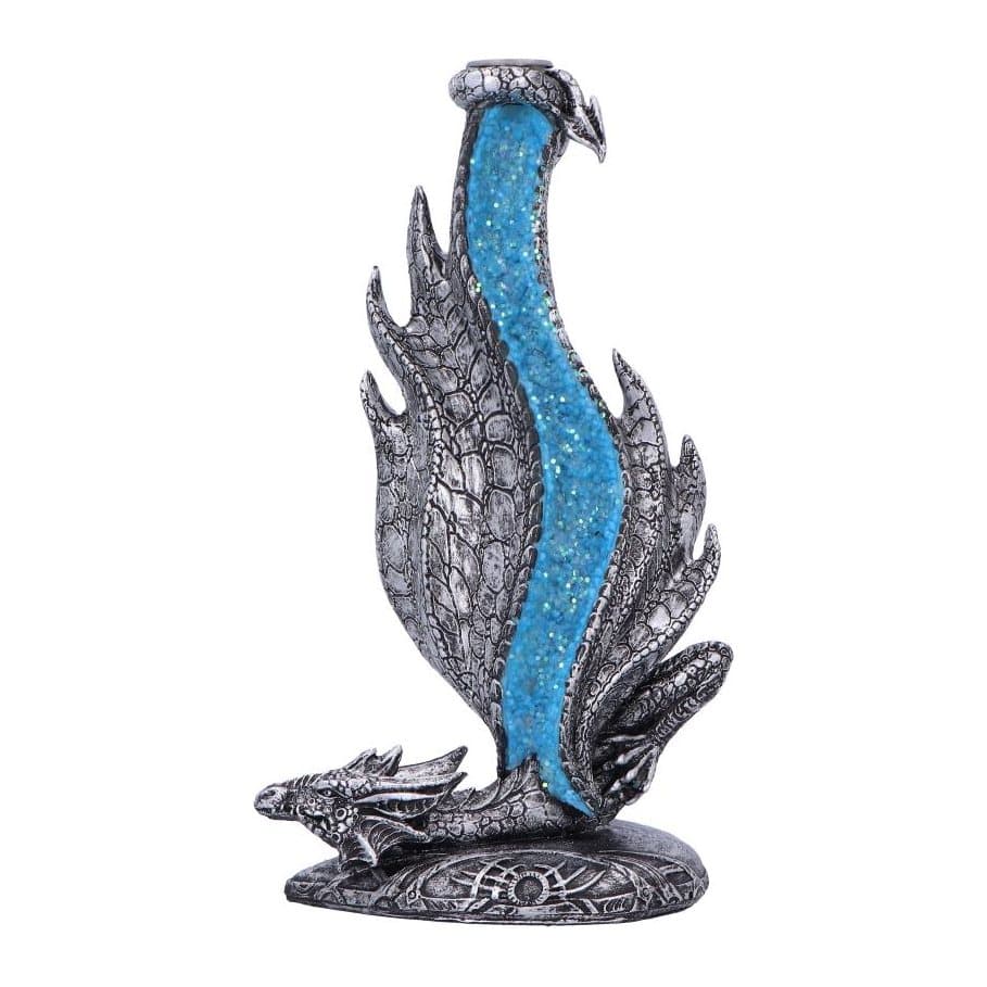 Silver dragon backflow incense burner with a blue smoke channel