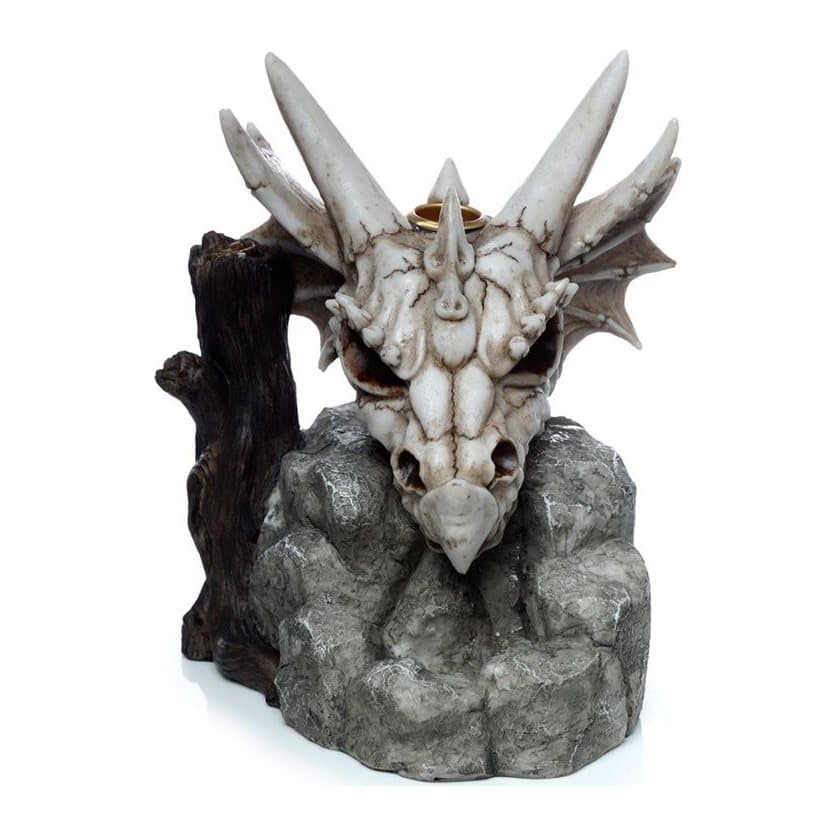 Dragon skull backflow incense burner in resin and metal