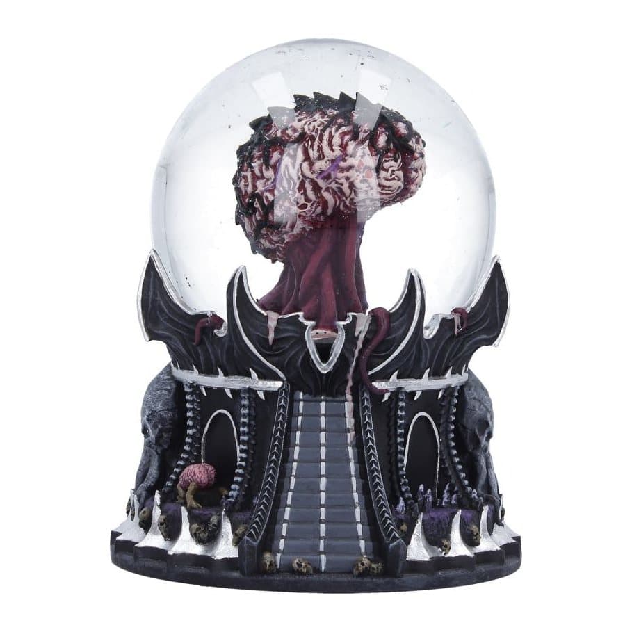 Dungeons & Dragons Elder Brain snow globe with a glass globe and black gothic base