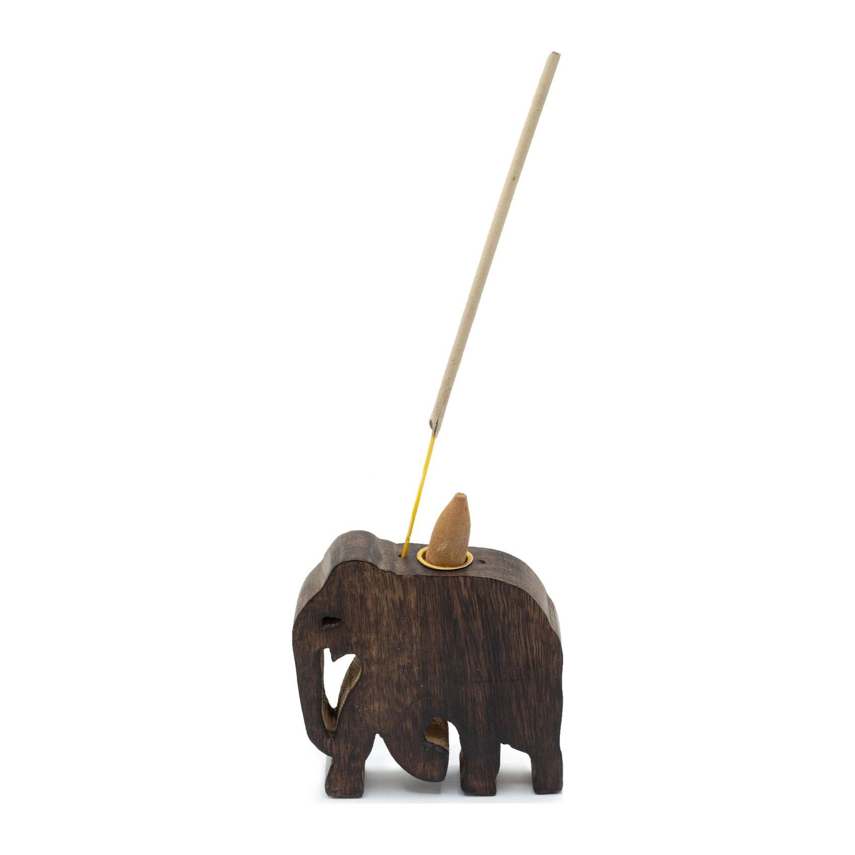 Elephant incense cone and stick holder made from mango wood