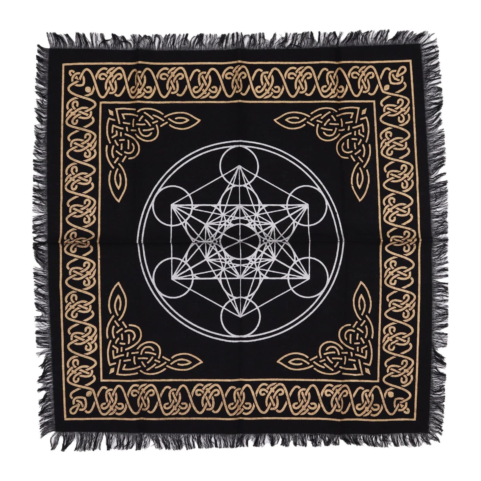 Square fringed altar cloth with a chakra chart design