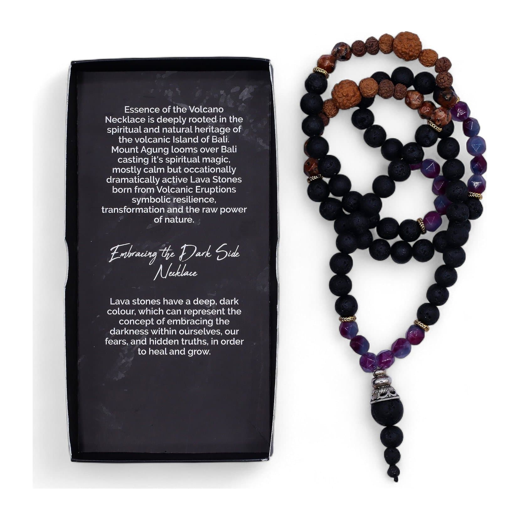 Dark lava stone necklace with vivid gemstone accents