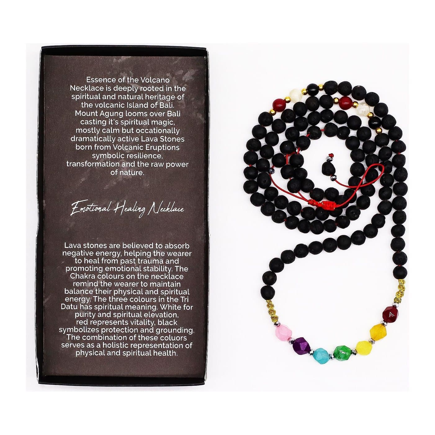 Lava stone necklace with rainbow chakra beads