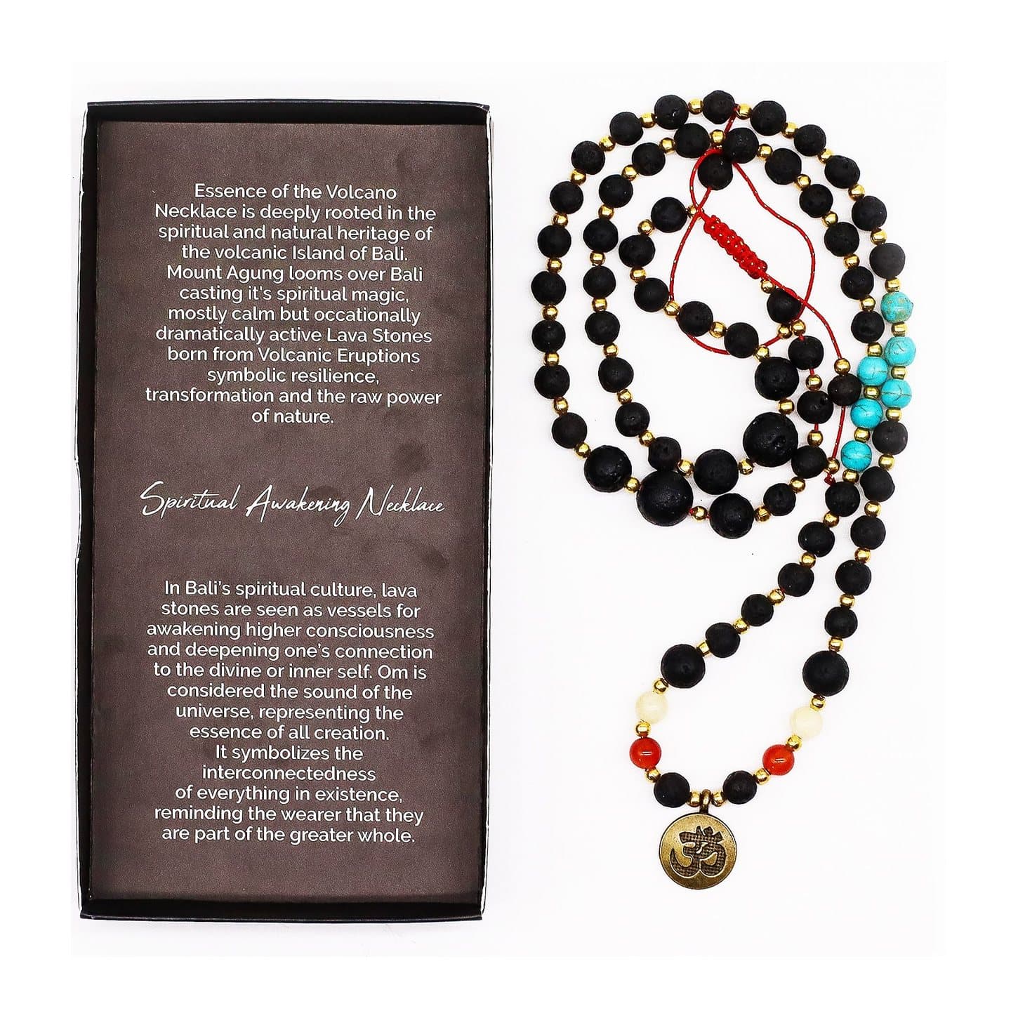 Lava stone bead necklace with vibrant beads and a central Om pendant