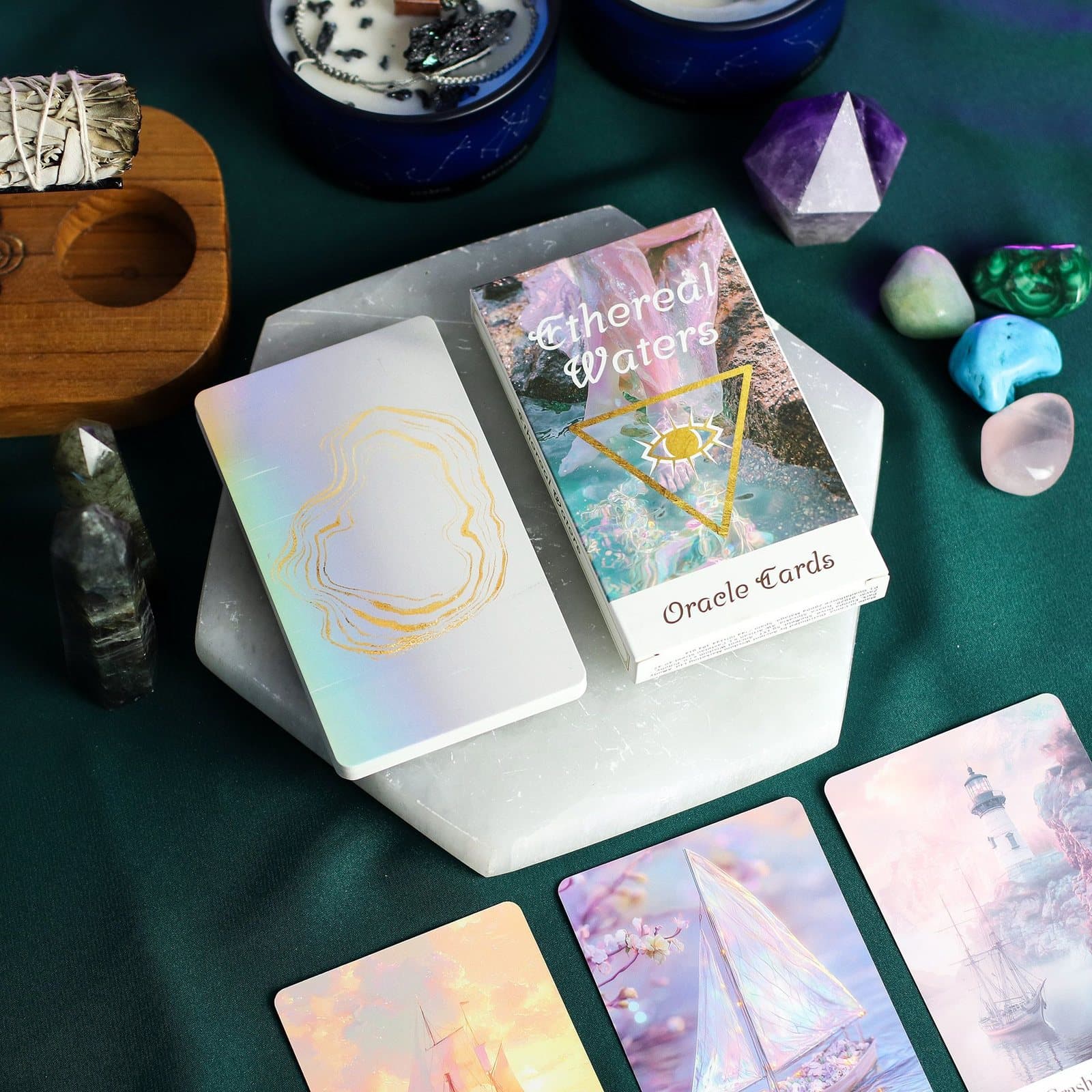 Sirens and Moonlight oracle card deck with pastel ocean imagery