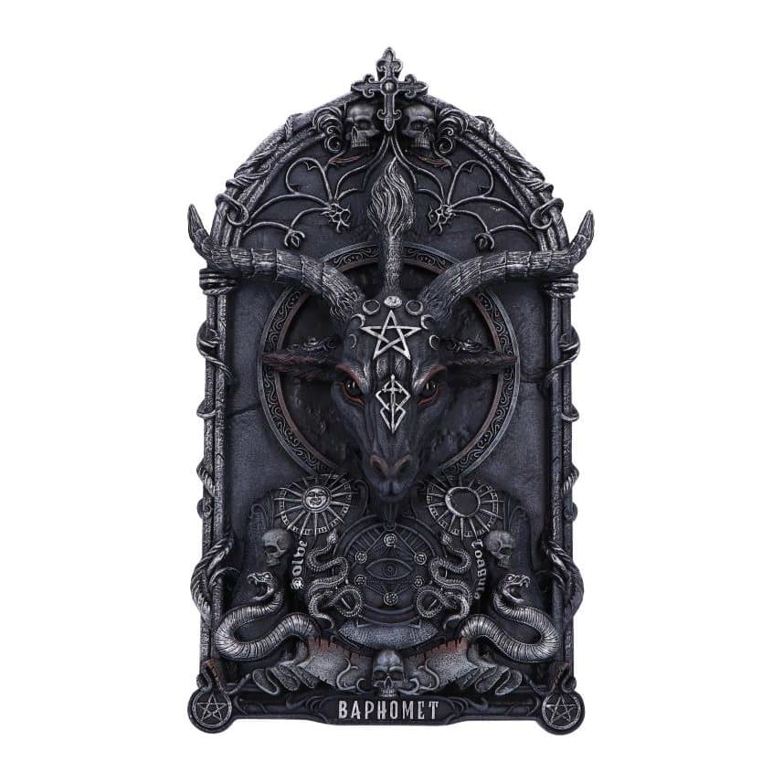 Baphomet wall plaque, torch between the horns, pentagram on the forehead