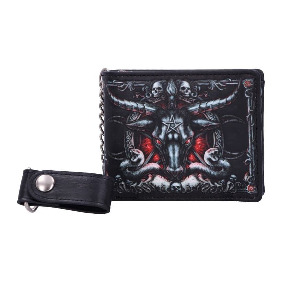 Baphomet wallet with a triple-horned goat head, pentagram, skulls and cobras
