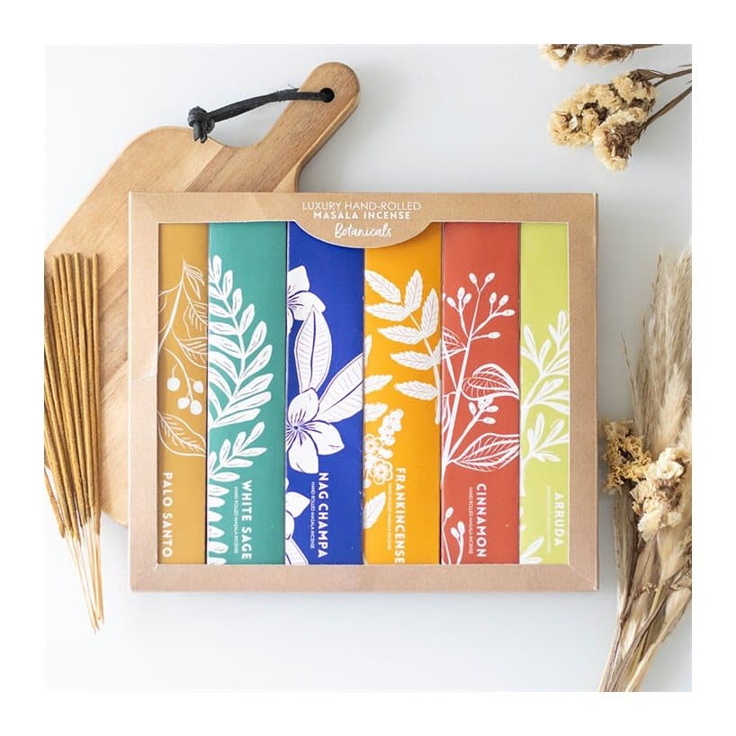 Exotic masala incense stick variety set in a colour cardboard box with a window