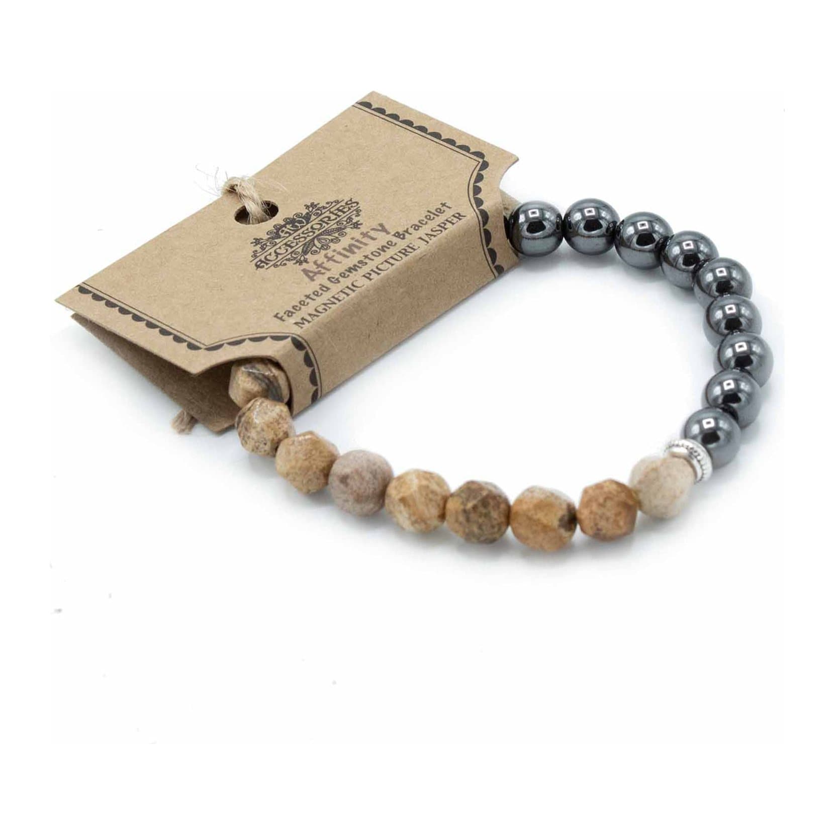 Faceted picture jasper gemstone bracelet with small stone beads